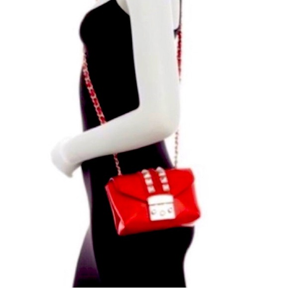 Authentic Valentino By Mario Valentino Red Paulette Leather Studded Purse - Picture 3 of 10